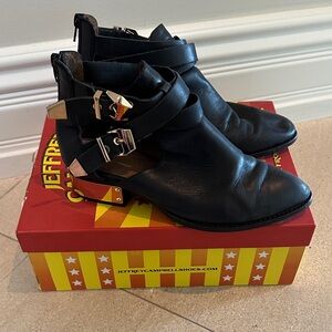 Jeffrey Campbell Black Ankle Boots with Silver Buckles